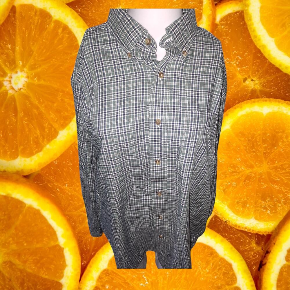 L.L.‎ Bean Traditional Fit White Blue Green Button Up Shirt Size Large